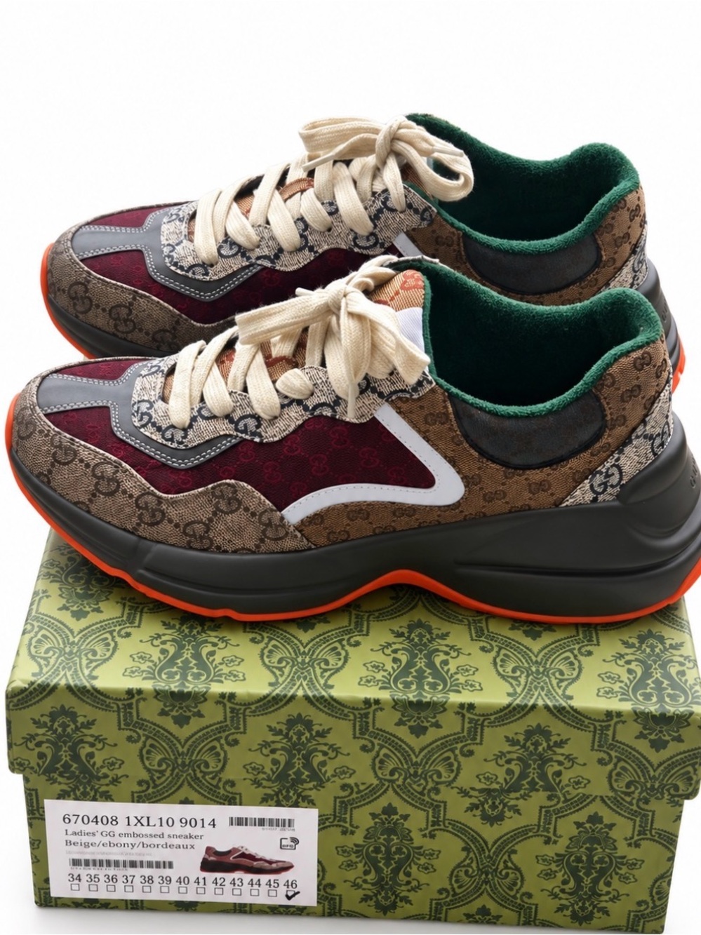 Gucci Beige Burgundy Green GG-Print Runner Sneakers